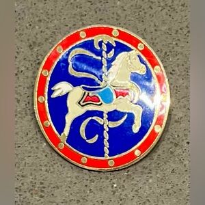 Vintage Carousel Horse Enamel Brooch – Bold Red, Blue & Gold